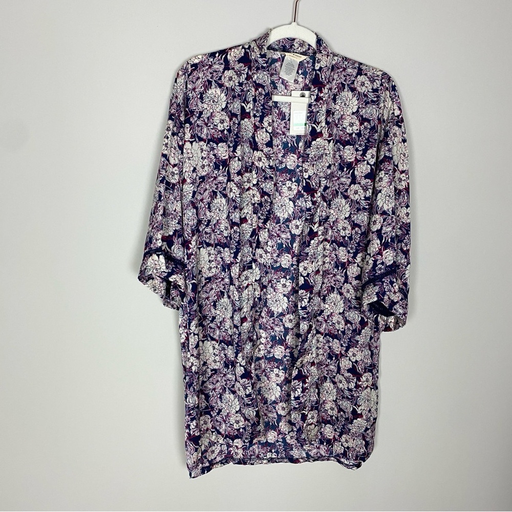 Lucky Brand Floral‎ Kimono Purple Floral Bloom Robe Open Front Lightweight